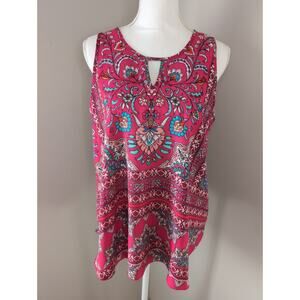 Allison Joy boho paisley patterned pink teal tank top blouse lg